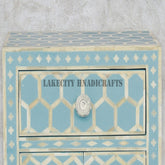 Bone Inlay Honeycomb Design 1 Drawer 2 Door Bedside Sky Blue